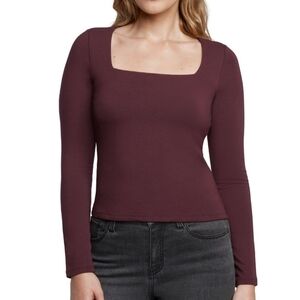 Express Burgundy Square Neck Long Sleeve Top NWT